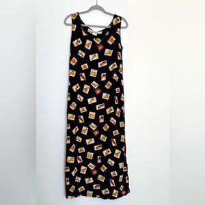 Vintage Loco Lindo Sleeveless Maxi Dress Vacation Bags Shoes  Print Black Med